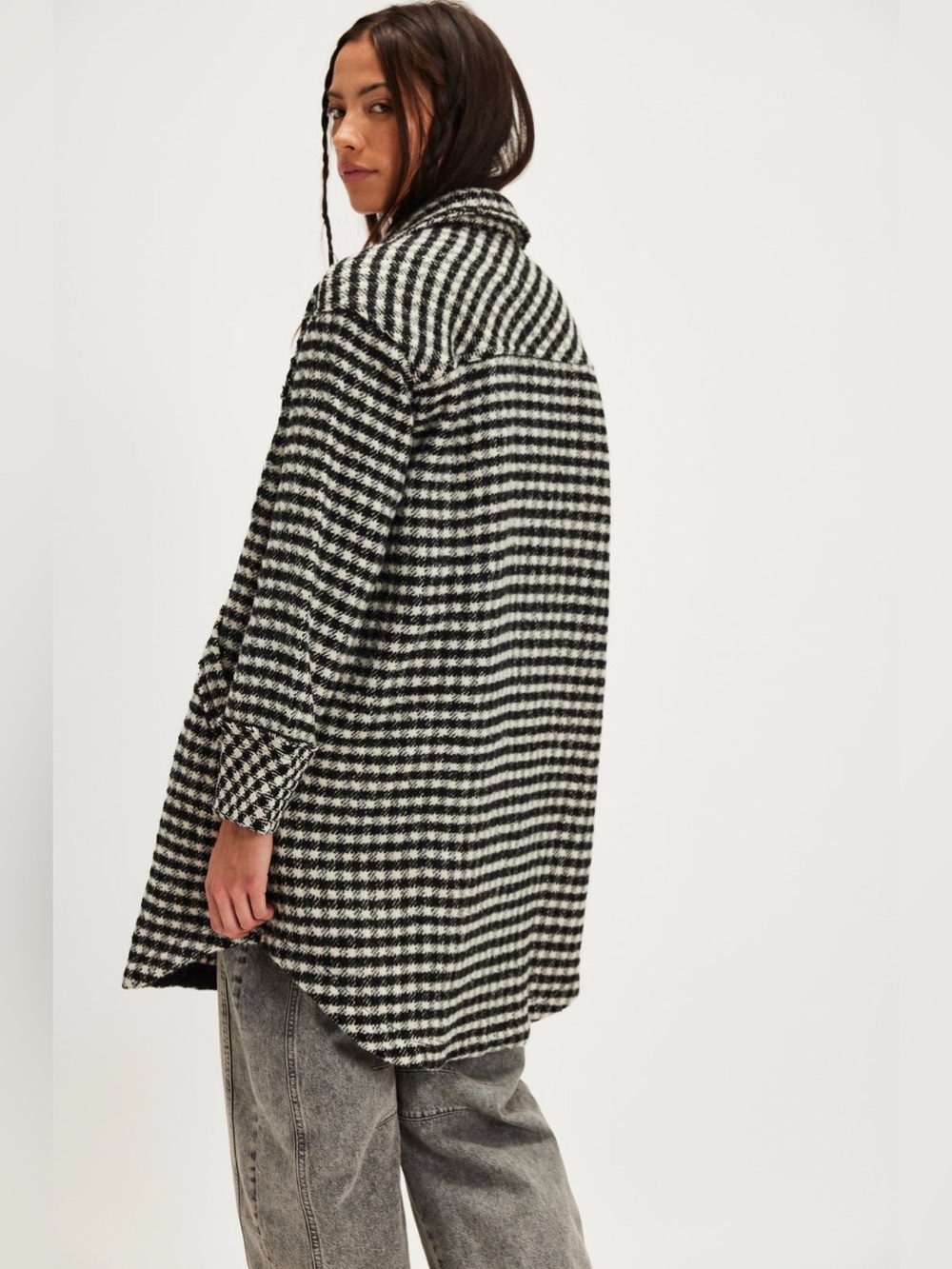 Free People We The Free Houndstooth Longline Shacket Jacket L NWT - Picture 2 of 10